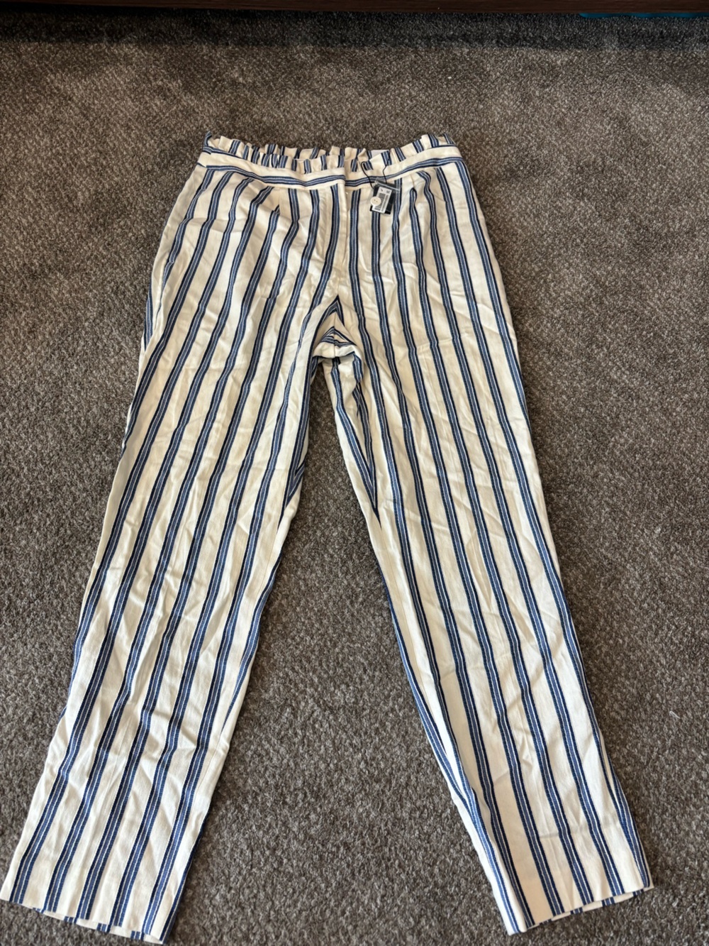 Express Women's Cream and Blue Vertical Stripe Trousers